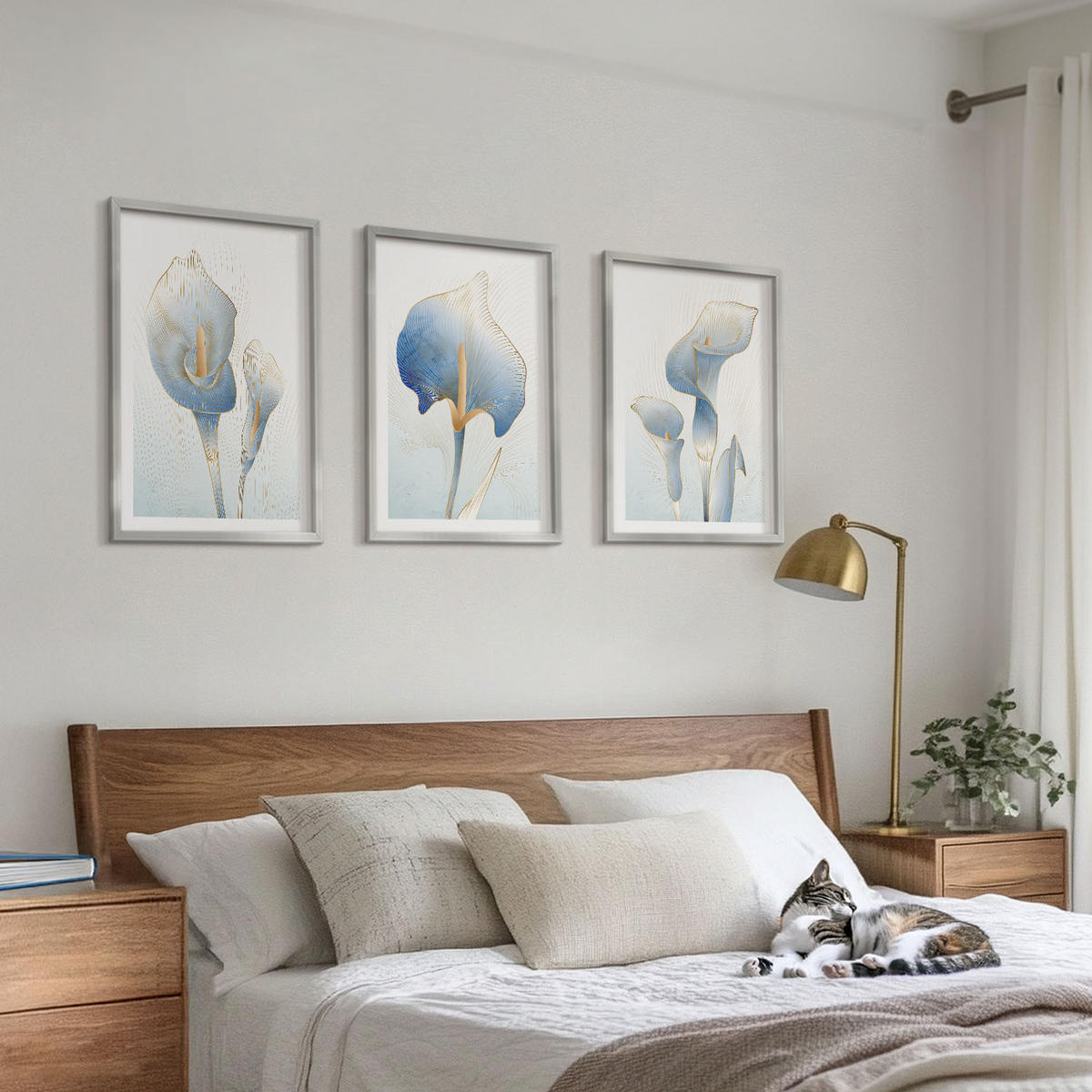 WANDBILDER 3er Set - 40x60 cm Silberner Rahmen - Blaue Blumen im Hintergrund - Silberfarben, Kunststoff (40/60cm) - ArtPrintCave