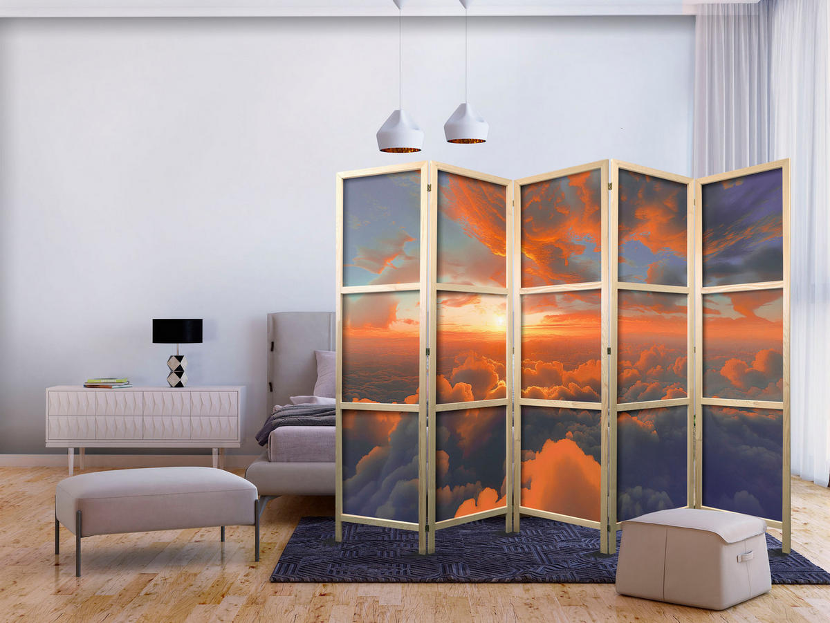 PARAVENT Japanischer 5-tlg 225x172 cm Sonnenaufgang 3D - Multicolor, Holz/Textil (225/172/3cm) - Muralo