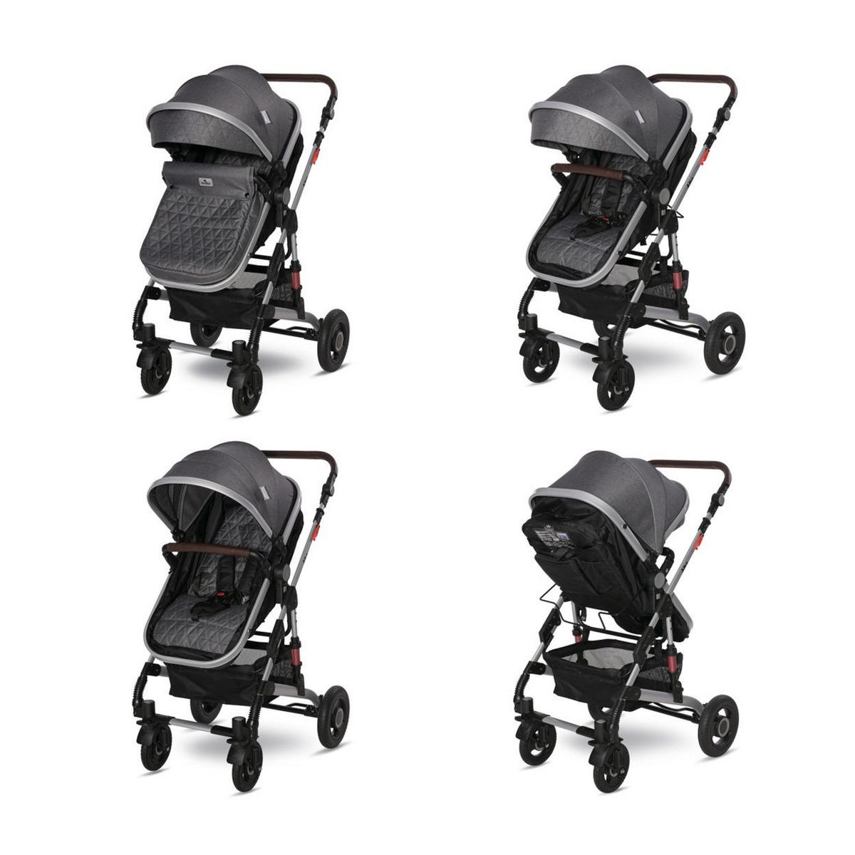 KINDERWAGEN 2 in 1 Alba dunkelgrau Adapter umbaubar Wickeltasche Moskitonetz - Grau, Metall (102/66/122cm) - Lorelli