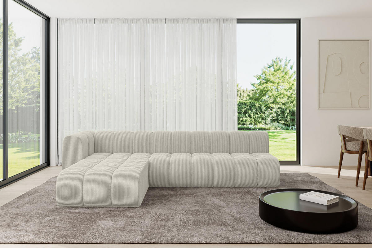 ECKSOFA modulares Sofa Darnel-L2 - 296x177x70 cm Creme - Hellgrau/Creme, Holzwerkstoff/Textil (296/177cm) - ALTDECOR