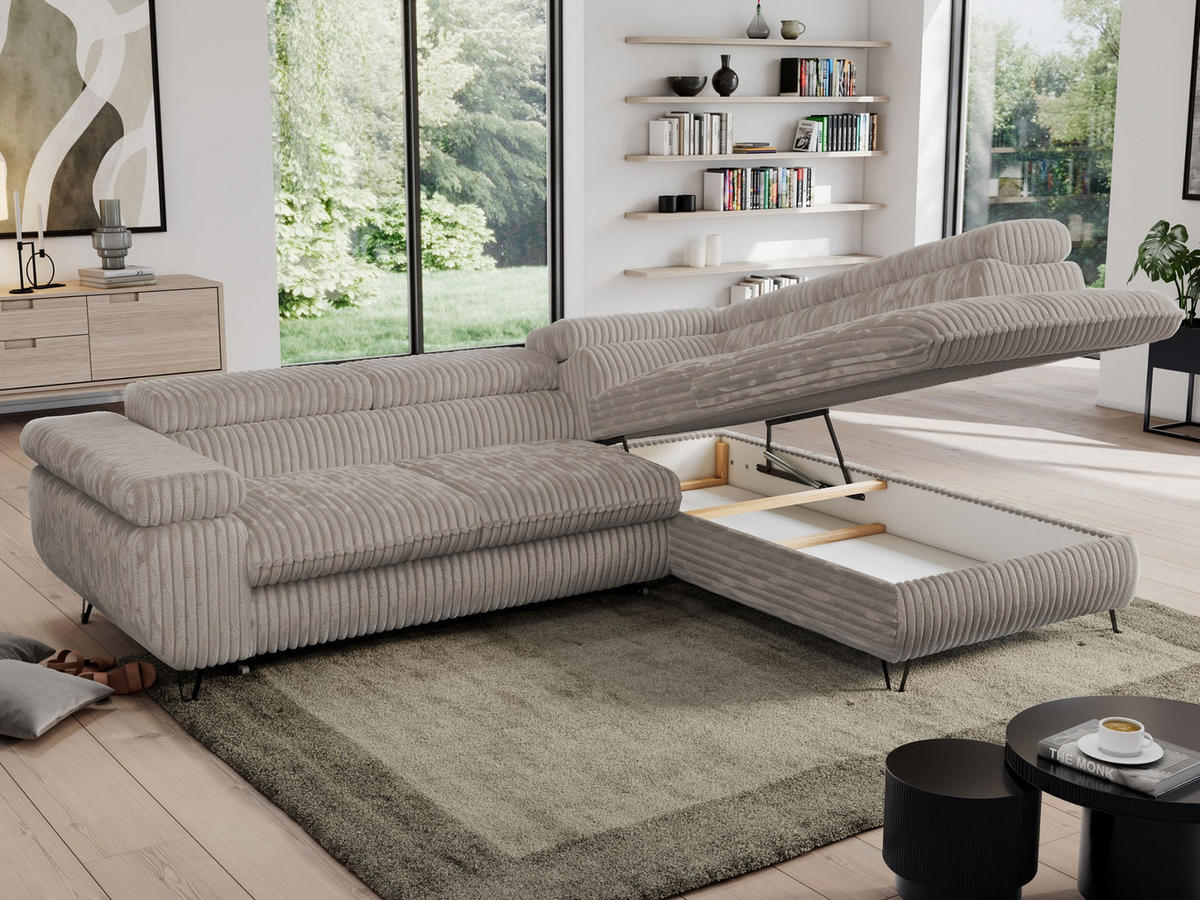 ECKSOFA PEDRO L Hellbraun Cord - Rechts Seite - Hellbraun/Schwarz, Textil/Metall (273/208cm) - MKS