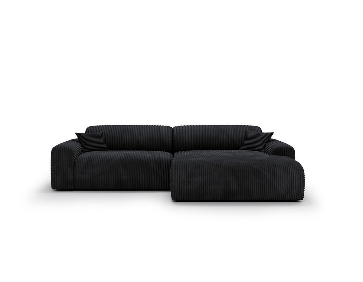 ECKSOFA mit Longchair - Cord - Schwarz, Kunststoff/Textil (284/178cm) - home24
