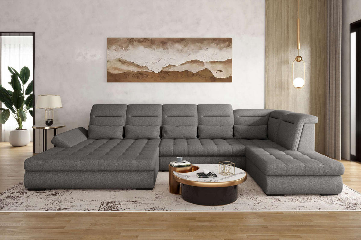 WOHNLANDSCHAFT Toscana Velours inkl. Schlaffunktion - Grau, Textil (208/87/358cm) - 99rooms
