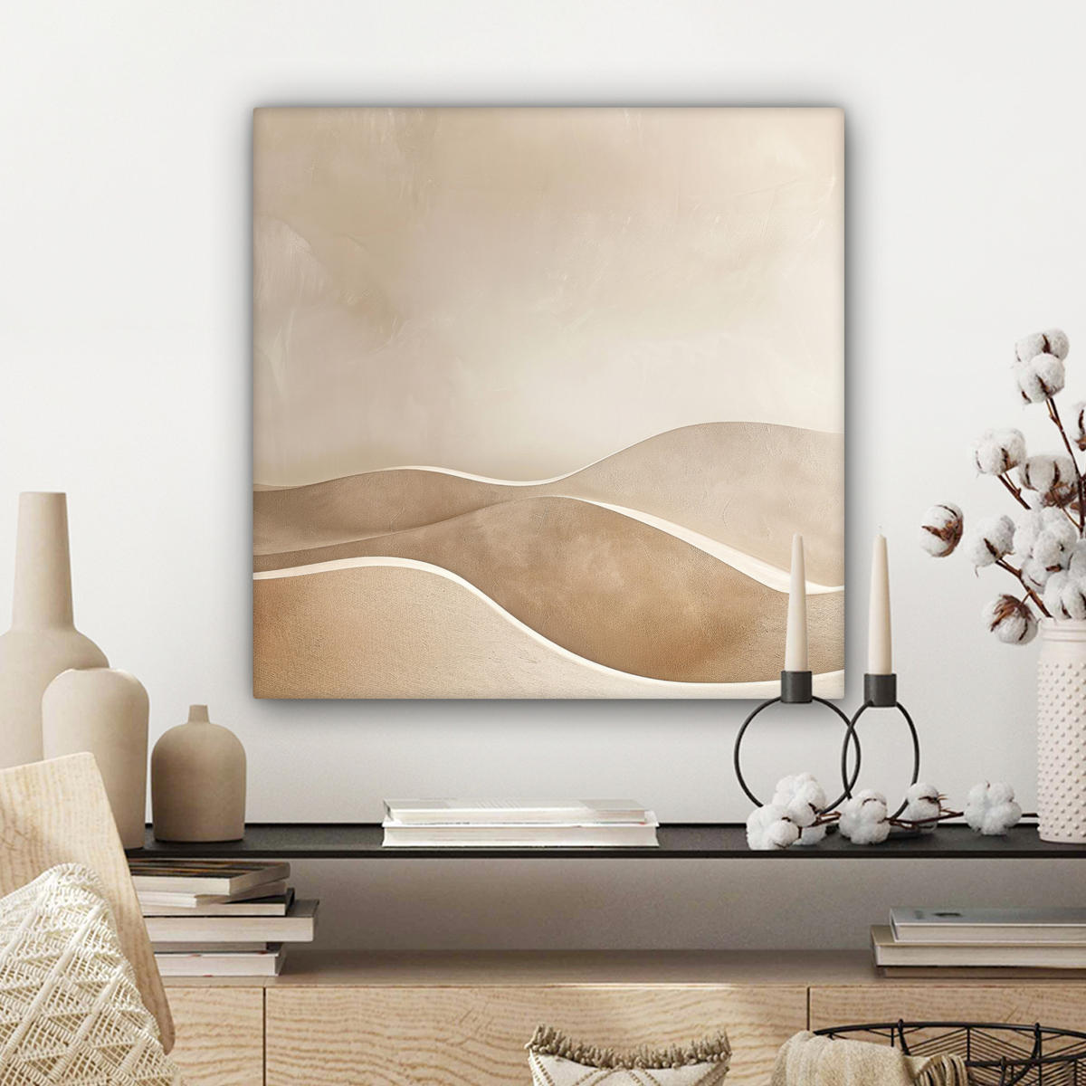 LEINWANDBILD Beige - Natur - Abstrakt - Modern Wandbild Wohnzimmer 50x50 cm - Beige, Textil (50/50cm) - MuchoWow