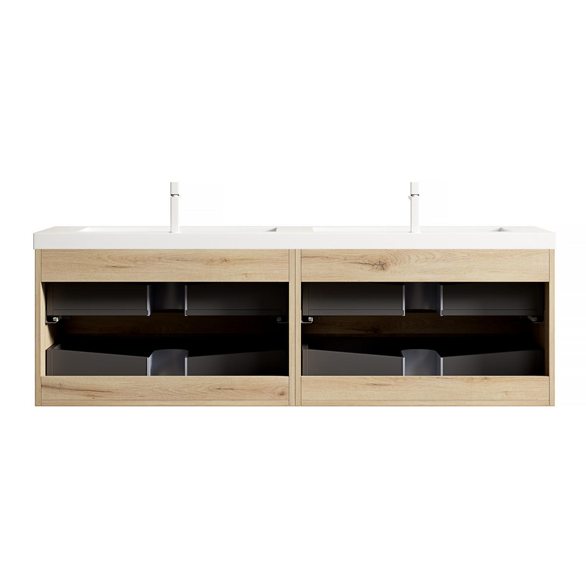 WASCHTISCHKOMBI 160 cm in Weiß-Eiche mit Doppelwaschbecken und 4 Soft-Close-Schubladen - Eichefarben, Kunststoff (160/53/46cm) - BEAOK