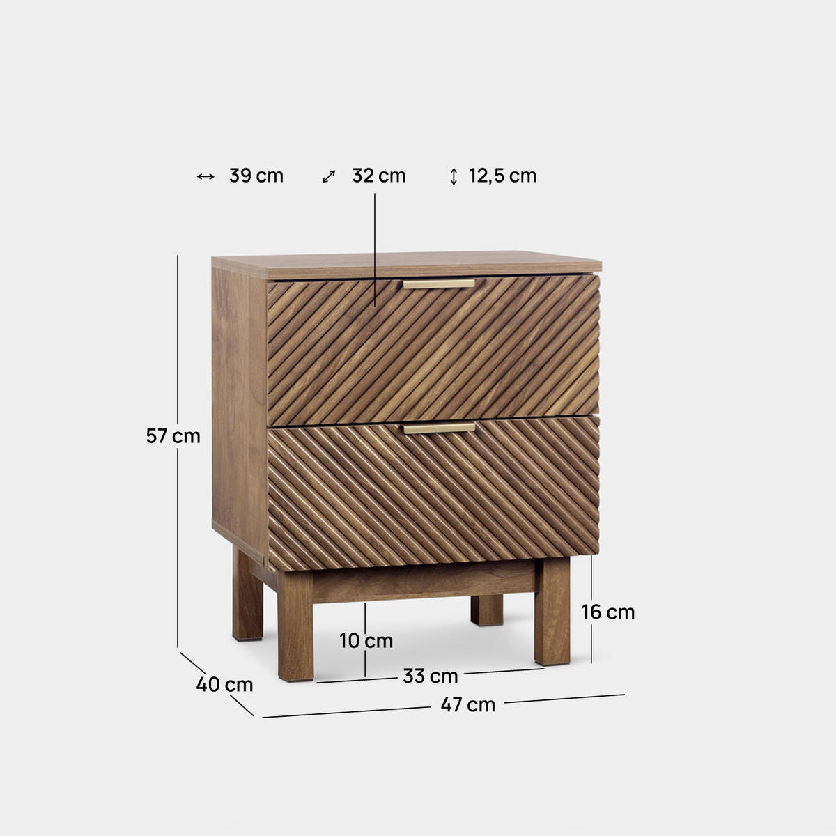 NACHTTISCH 2 SCHUBLADEN Doren Walnuss 47 cm x 57 cm - Walnussfarben, Holzwerkstoff (47/57/40cm) - Klast Home