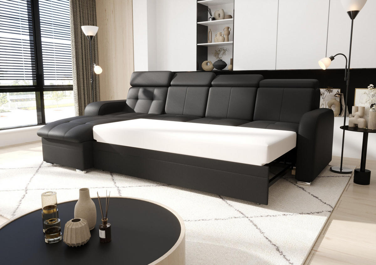 ECKSOFA KONGO RBN10, Eckcouch in L-Form mit Schlaffunktion, Farbe: Gelb, Velourstoff, Ottomane Links - Gelb, Textil (315/169cm) - O-Sofa