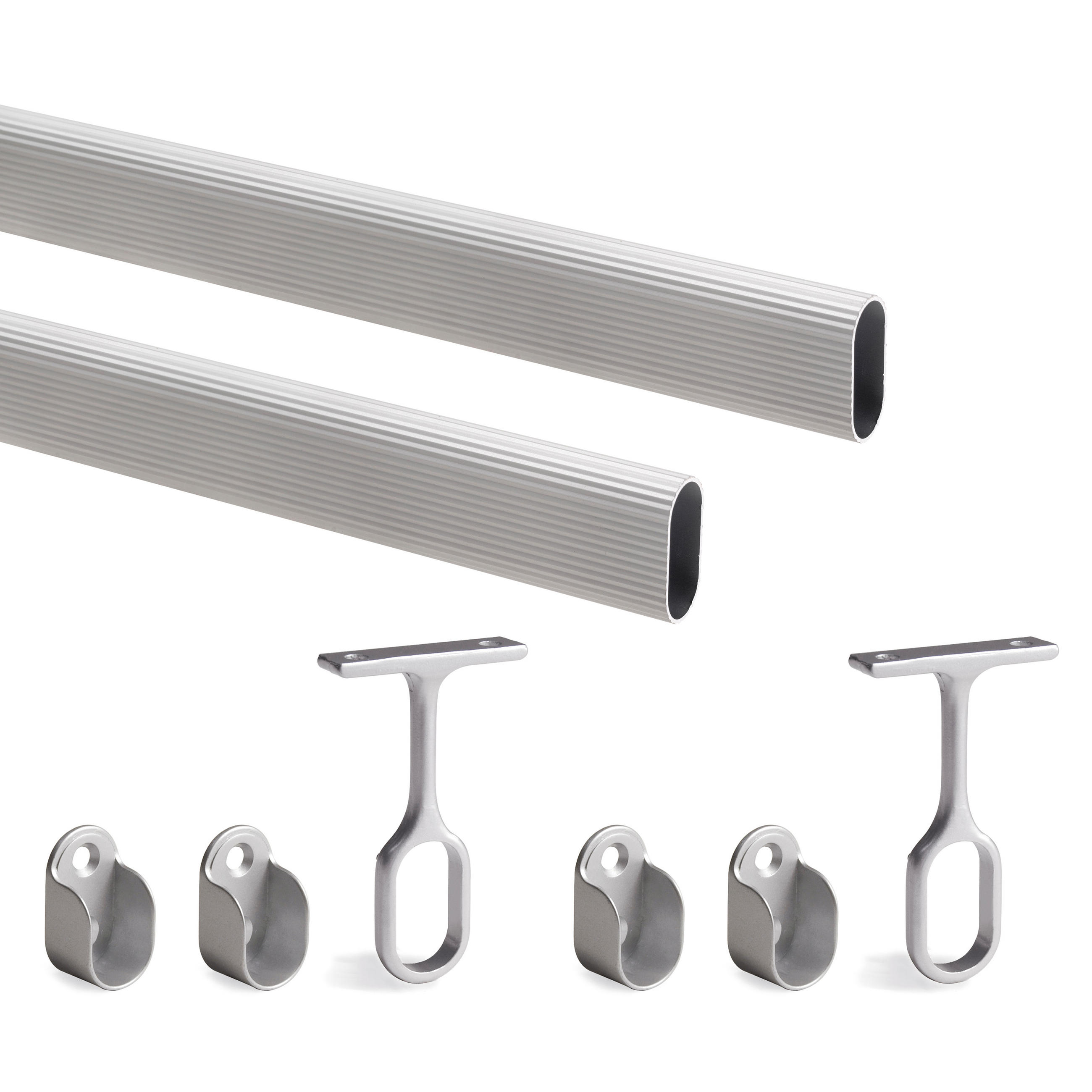 SCHRANKSCHIENENSET, 2 x 1,15m mit Halterungen, Aluminium und Zamak, Matt eloxiert - Dunkelgrau, Metall (1.5/3/115cm) - EMUCA