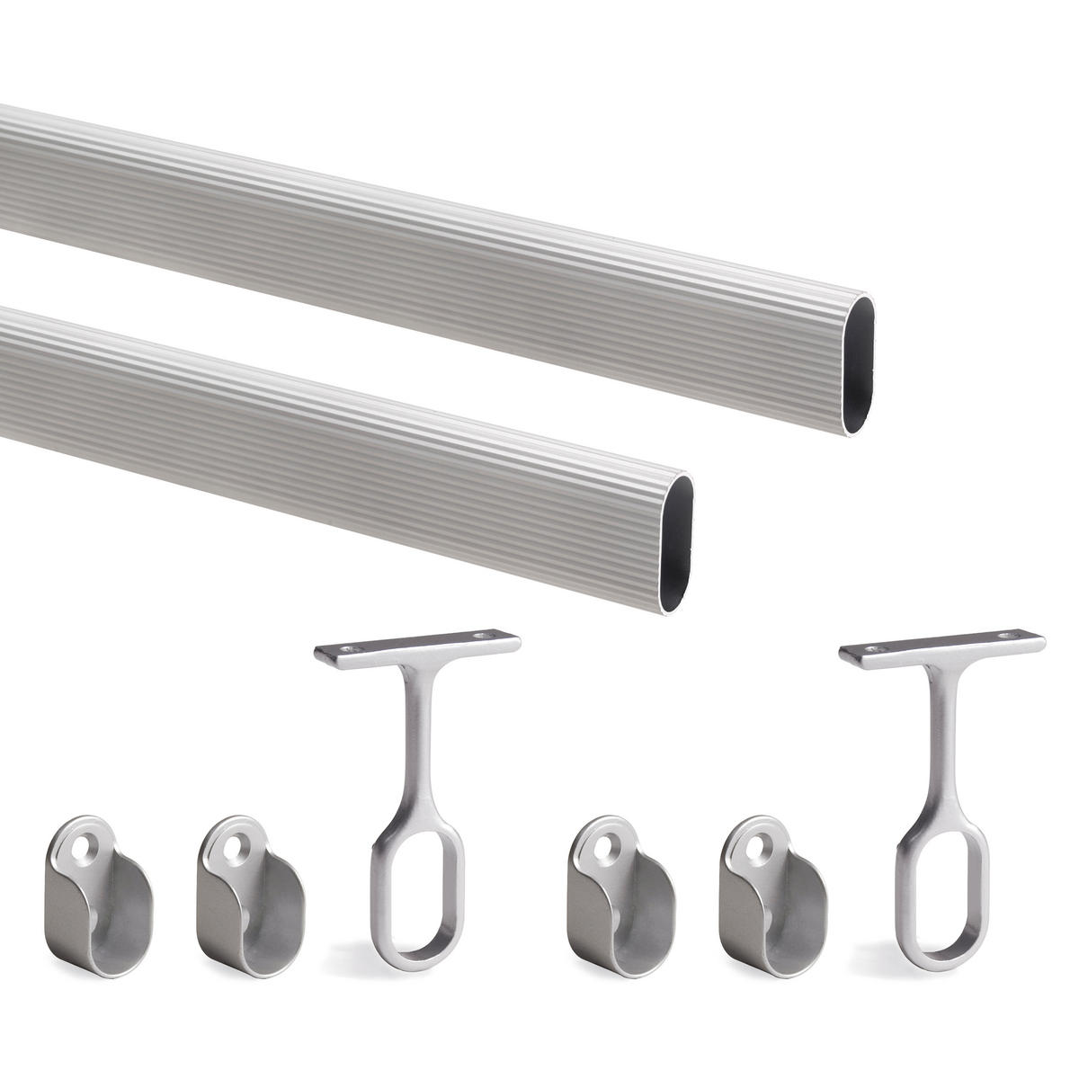 SCHRANKSCHIENENSET, 2 x 1,15m mit Halterungen, Aluminium und Zamak, Matt eloxiert - Dunkelgrau, Metall (1.5/3/115cm) - EMUCA