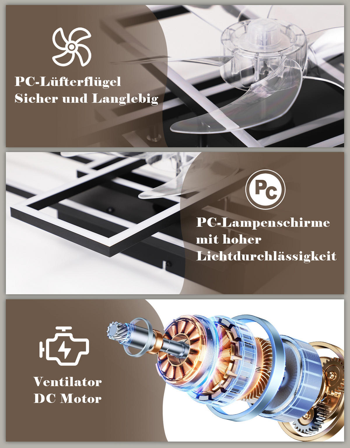 LED DECKENVENTILATOR Neryn 94/42/15.5 cm - Schwarz, Kunststoff/Metall (94/42/15.5cm) - ZMH