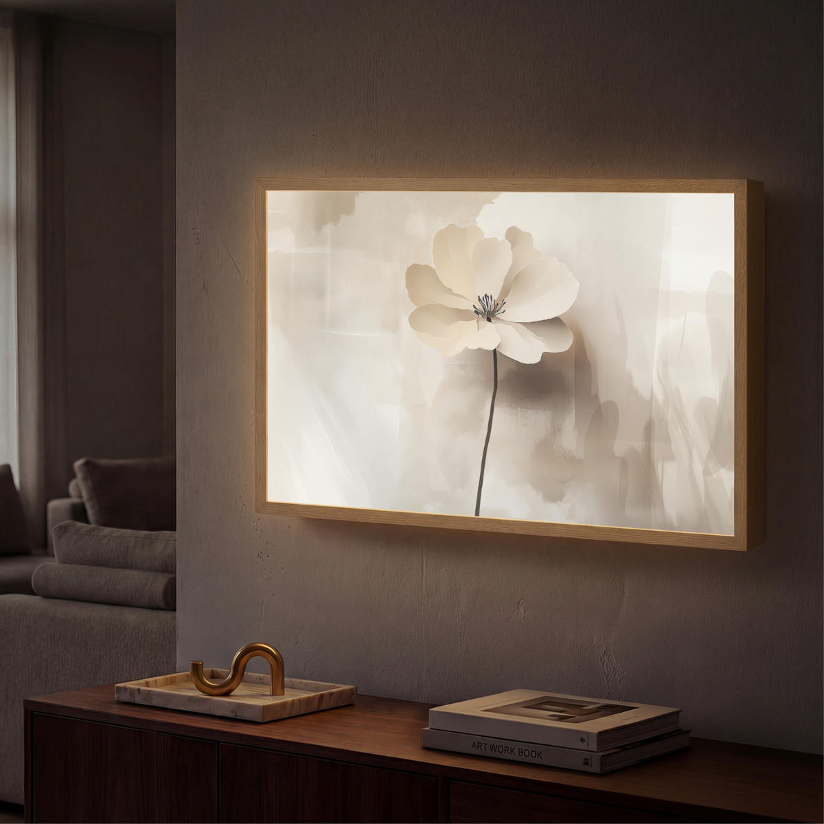 NÁSTĚNNÁ LAMPA S AKUMULÁTOREM Květina - béžová - barva - stín 60x40 cm - béžová, kompozitní dřevo (60/40/8cm) - OnlyWow