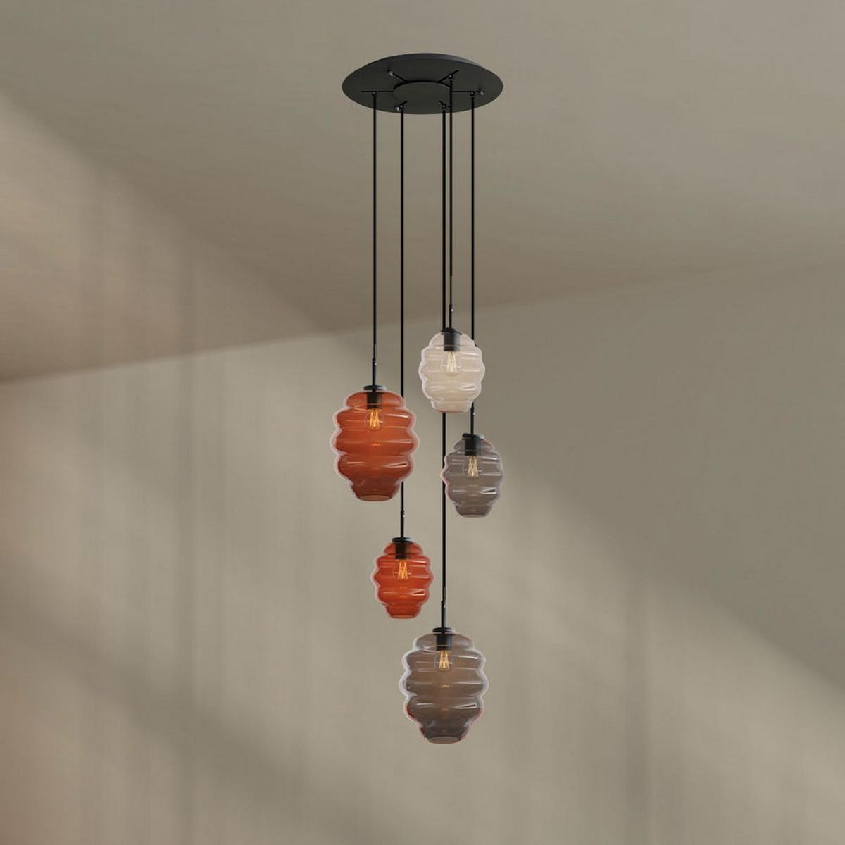 GALERIELEUCHTE Echos 5-flammig Mehrfarbig Ø 18/25cm - Multicolor/Schwarz, Glas (18/18/20cm) - s.luce