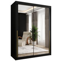 SCHIEBETÜRENSCHRANK mit Spiegel 150 cm Breite, Schwarz mit goldenem Griff - Goldfarben/Schwarz, Holzwerkstoff (150/200/62cm) - Home Collective