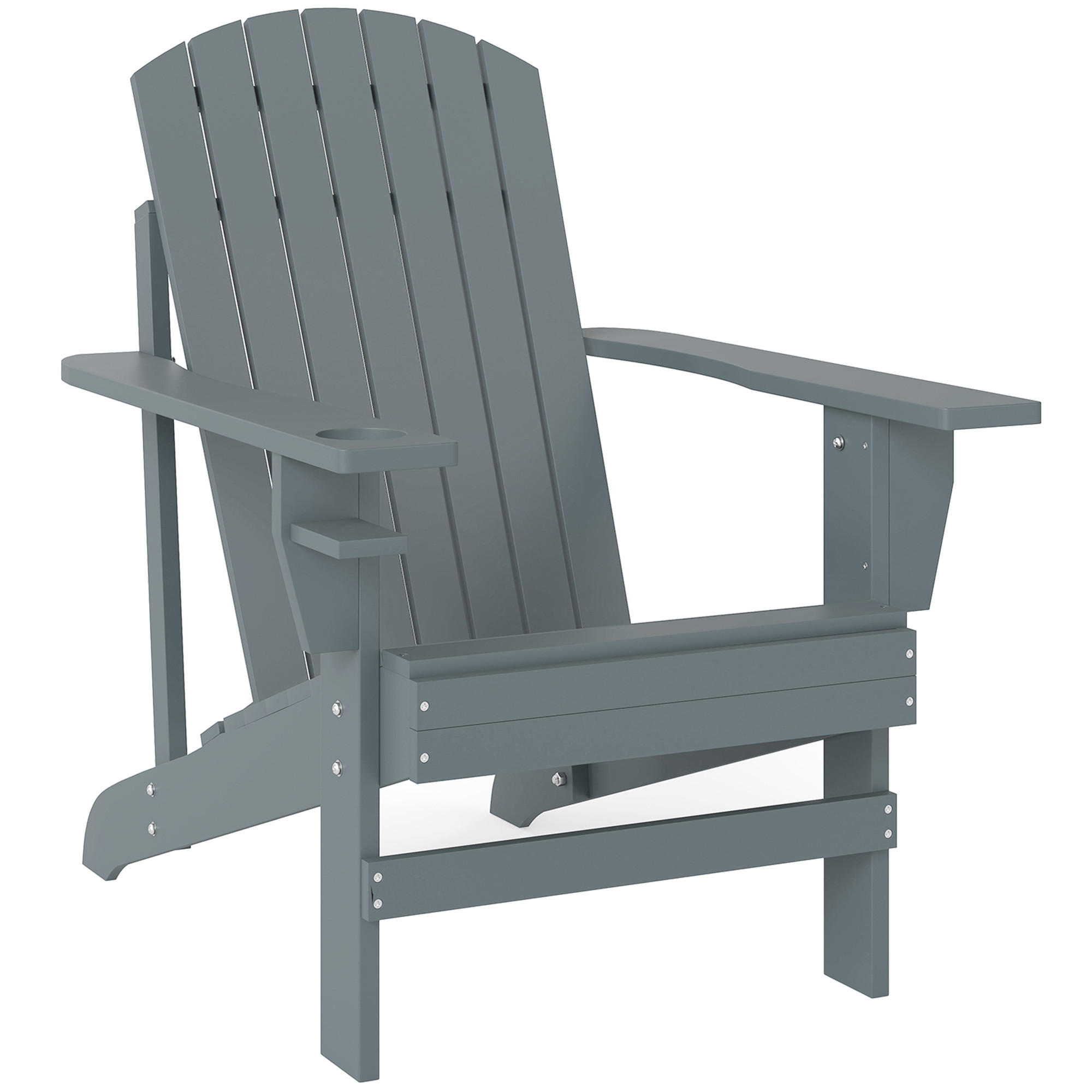 ADIRONDACK-GARTENSTUHL mit Becherhalter Gartenliege Balkonstuhl Massivholz Dunkelgrau - Dunkelgrau, Holz (95/93/72cm) - Outsunny