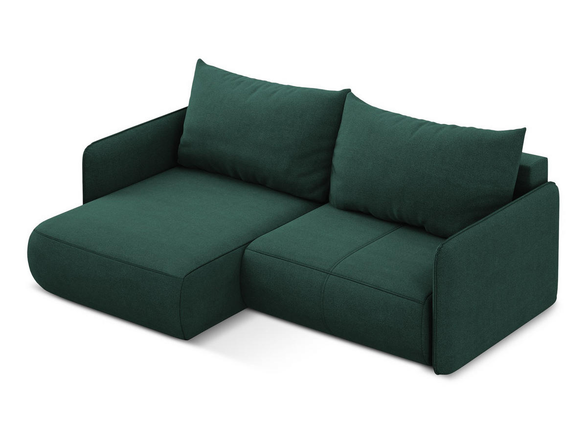 ECKSOFA mit Schlaffunktion Strukturstoff Stoff Grün - Dunkelgrün/Schwarz, Kunststoff/Textil (148/207cm) - Makamii