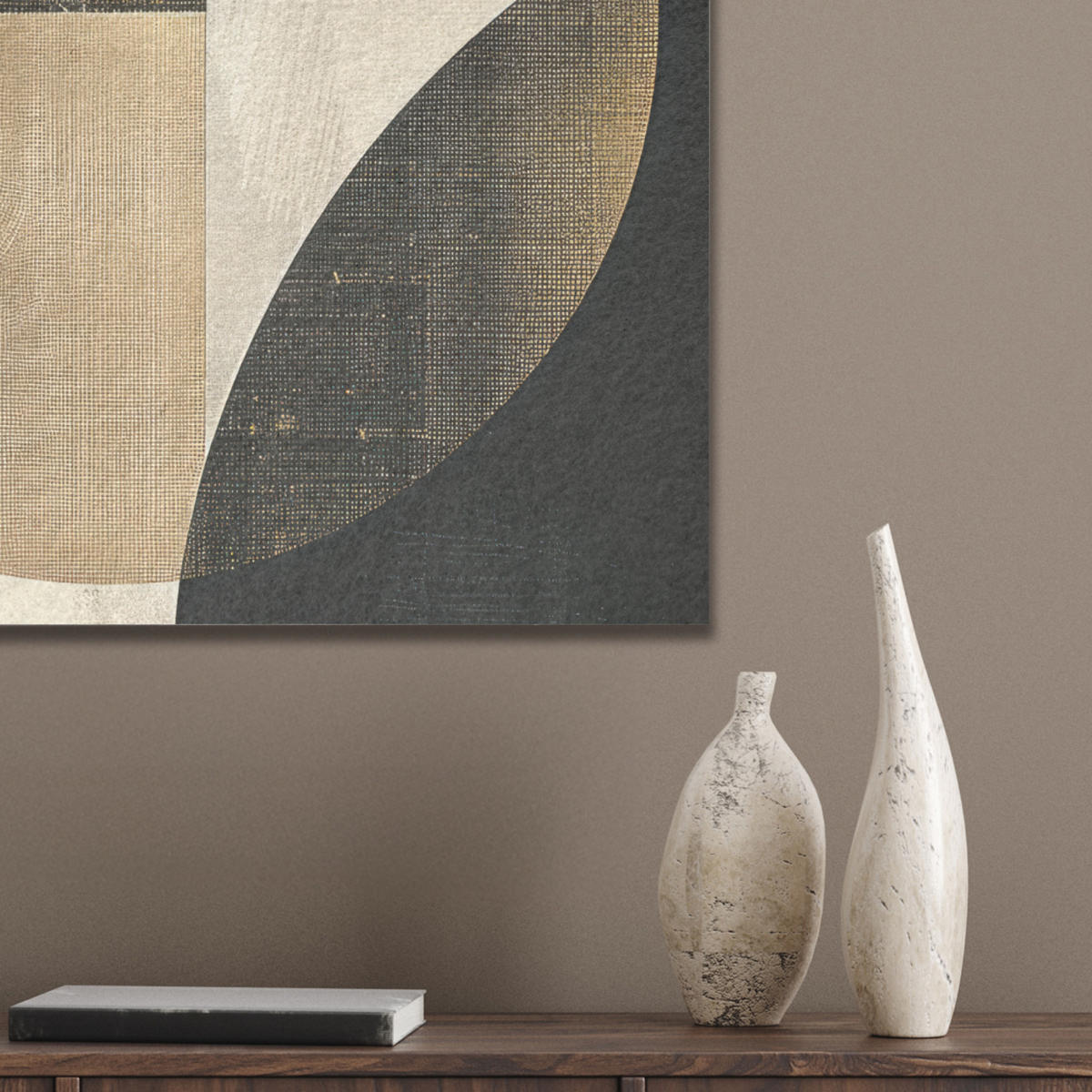AKUSTIKBILD Abstrakt - Geometrische Formen - Schwarz - Gold Kunstdruck Schlafzimmer 50x70 cm - Ecru, Kunststoff (50/70/0.9cm) - MuchoWow