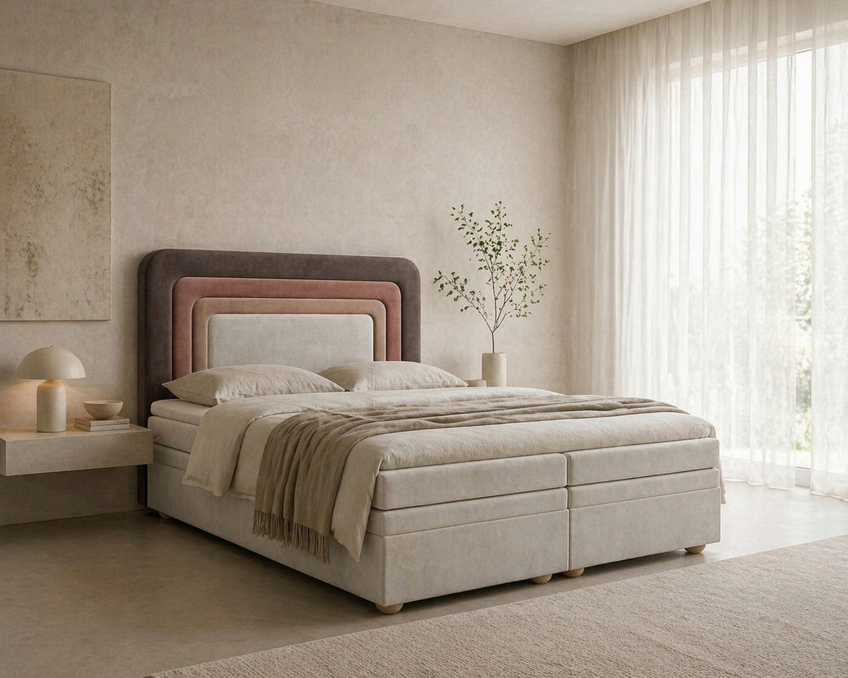 BOXBETT - Bett 10 NEST - Riviera - 140x200 cm - Modernes Polsterbett mit Bettkasten - Naturfarben, Holz (140/200cm) - ROYAL24_MARKT
