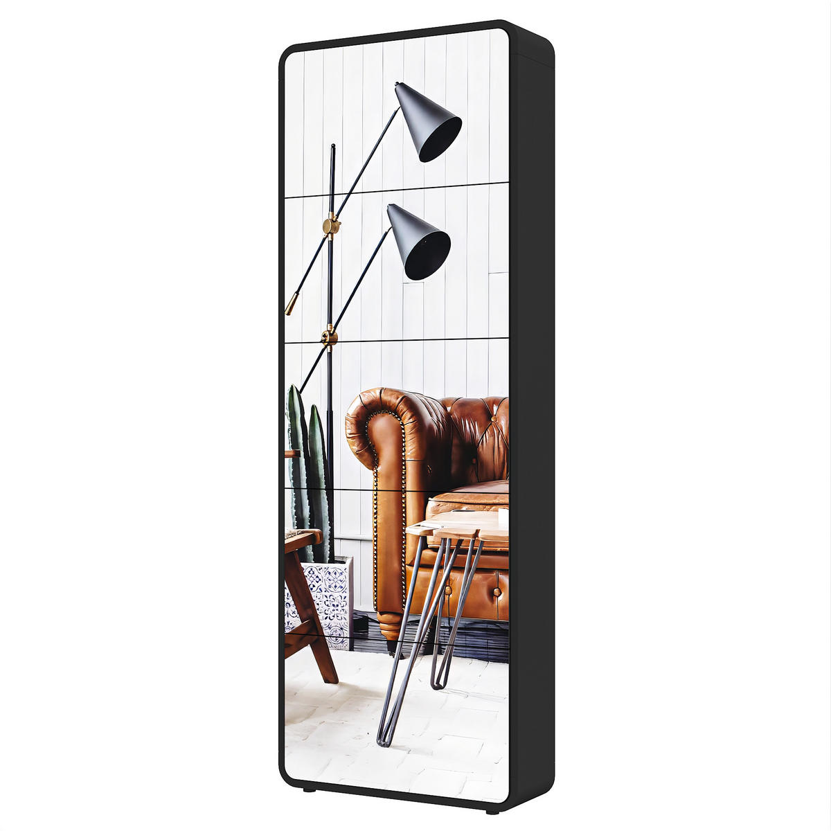 SCHUHSCHRANK aus MDF 63x19.6x176.5cm in Schwarz mit Spiegel - Schwarz, Holzwerkstoff (63/176.5/19.6cm) - Modfu