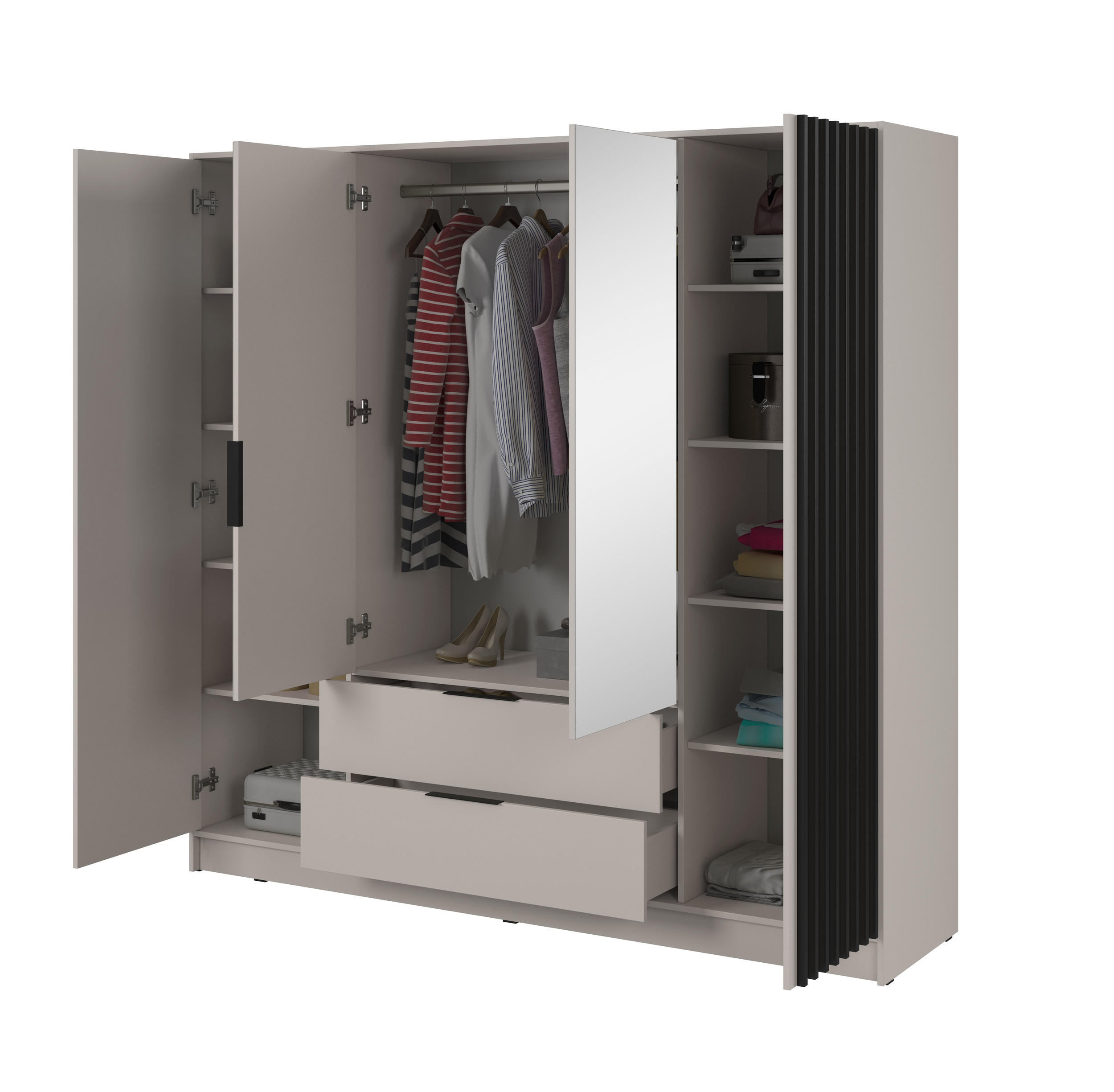 DREHTÜRENSCHRANK - John 4D mit Spiegiel - Kaschmir - Kaschmir, Holzwerkstoff (206/200/51cm) - Möblo