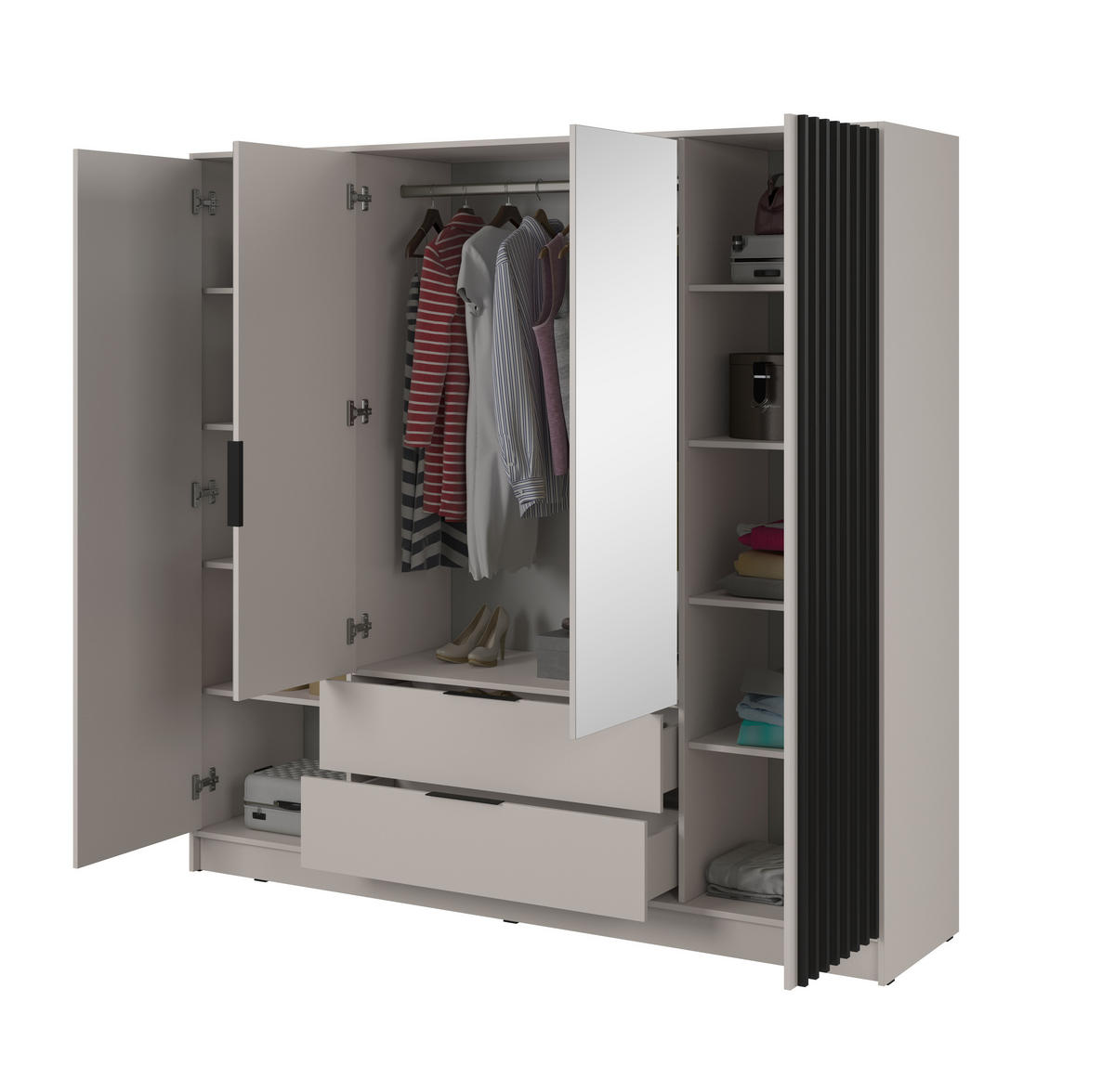 DREHTÜRENSCHRANK - John 4D mit Spiegiel - Kaschmir - Kaschmir, Holzwerkstoff (206/200/51cm) - Möblo