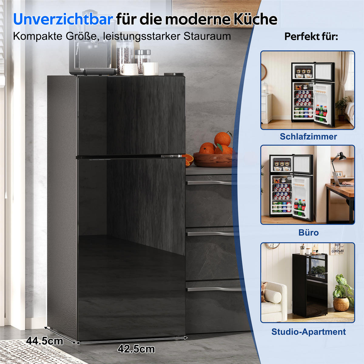 MINIKÜHLSCHRANK 92L Gefrierfach LED Temperaturregelung - Schwarz, Metall (42.5/102/44.5cm) - Kaket