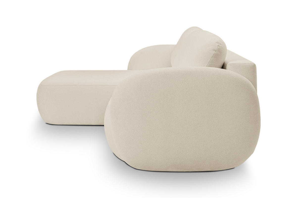 ECKSOFA AMICO L-S Creme Geflochtener Stoff mit Schlaffunktion - Creme, Holz (248/174cm) - MASSENO