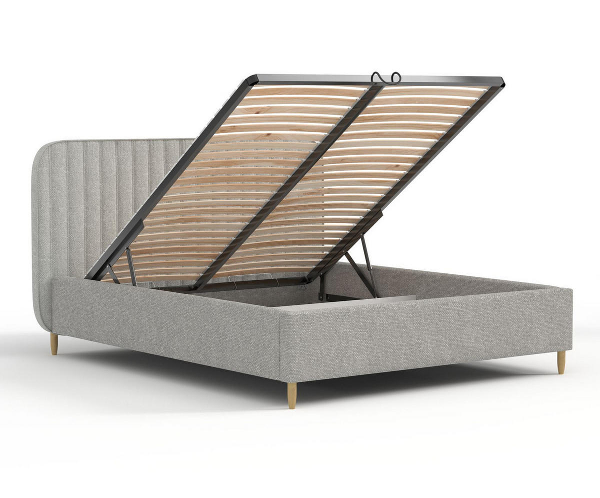 POLSTERBETT Noto Hellgrau 160/200 cm im Chenille-Stoff - Hellgrau/Naturfarben, Holz/Holzwerkstoff (160/200cm) - Maison de Reve