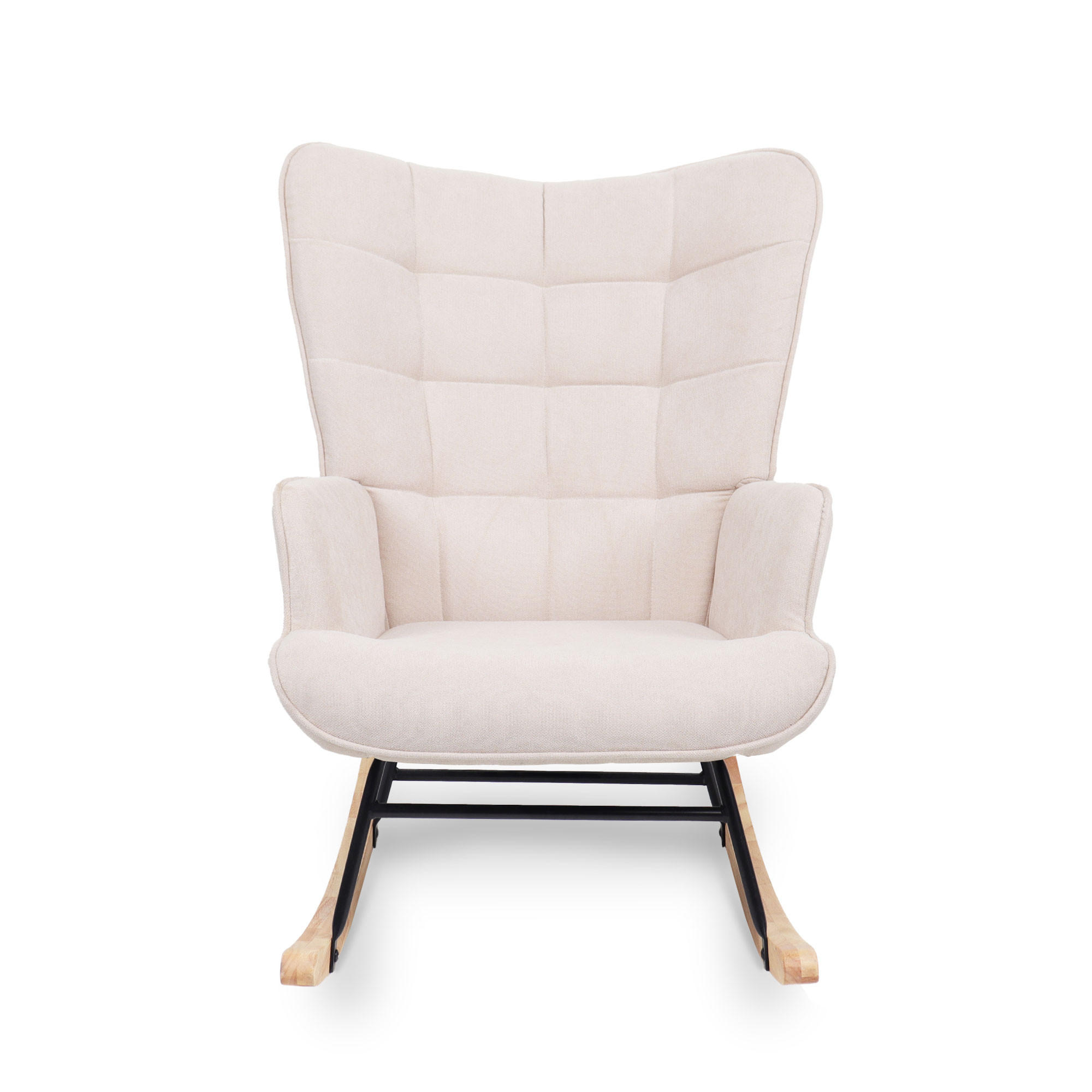 SCHAUKELSTUHL Luna Skandinavischer aus beigem Stoff mit Nähten - Beige/Akaziefarben, Holz/Holzwerkstoff (67/91/85.5cm) - Sicaan