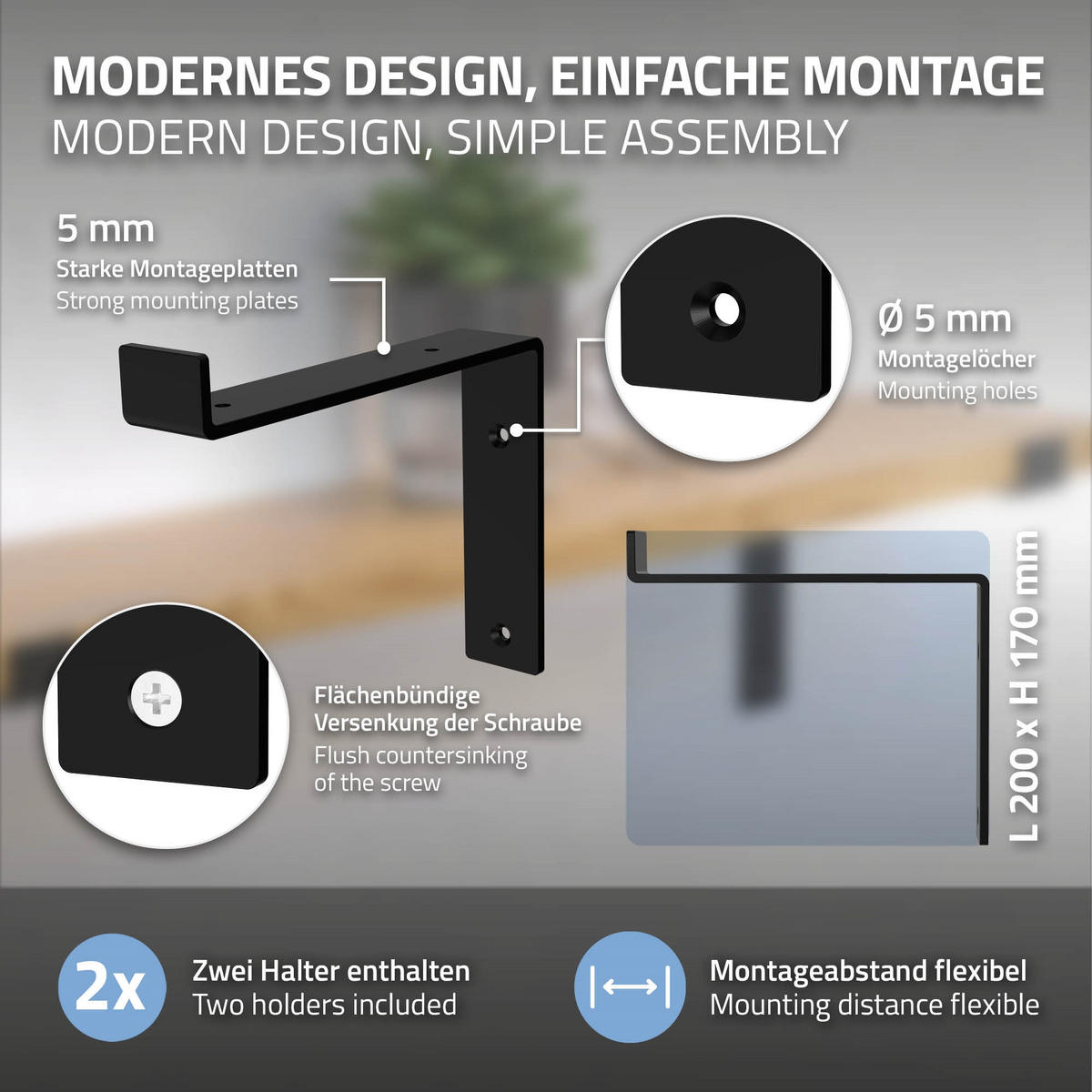 REGALHALTERUNG 2er Set - Schwarz, Metall (14.5/4/20cm) - ML-DESIGN