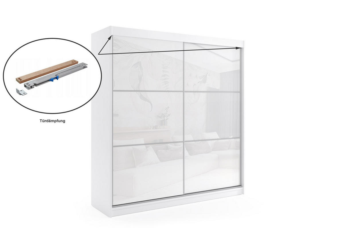 KLEIDERSCHRANK mit Lacobel-Schiebetüren und Aluminium-Leisten - VIVONA - 200 cm Weiß - Weiß, Holzwerkstoff (200/216/61cm) - ALTDECOR