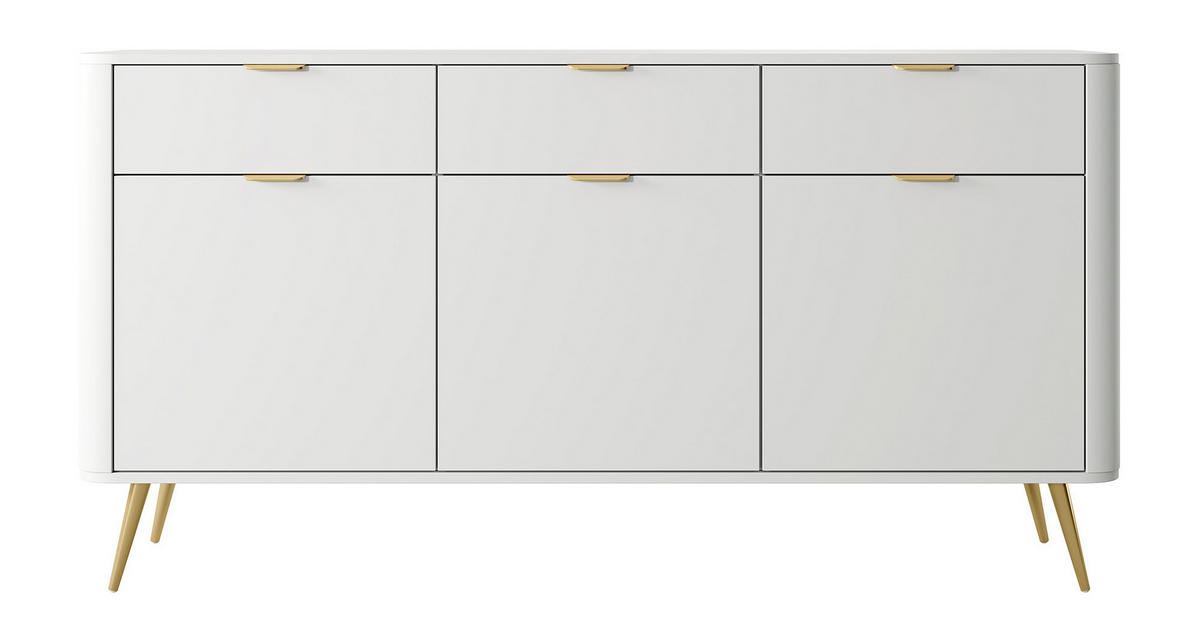SIDEBOARD Oval Weiß 163,5 cm - Goldfarben/Weiß, Holzwerkstoff/Metall (163.5/84/38cm) - Selsey