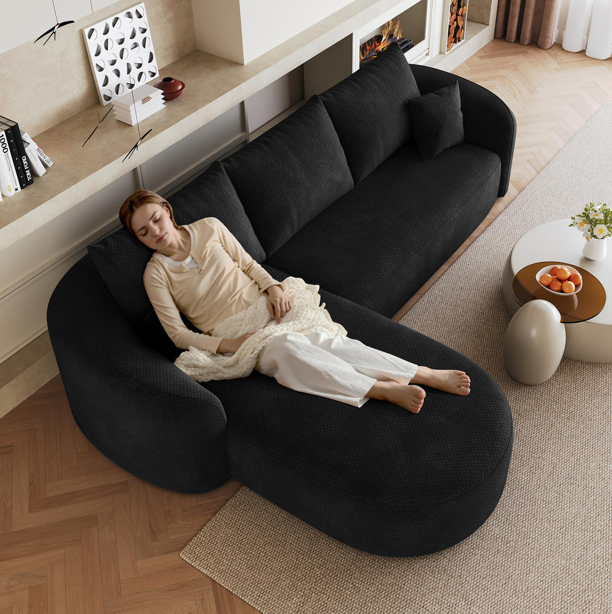 SOFA modular in L-Form 266 cm Schwarz - Schwarz, Kunststoff (168/266cm) - Meubliv