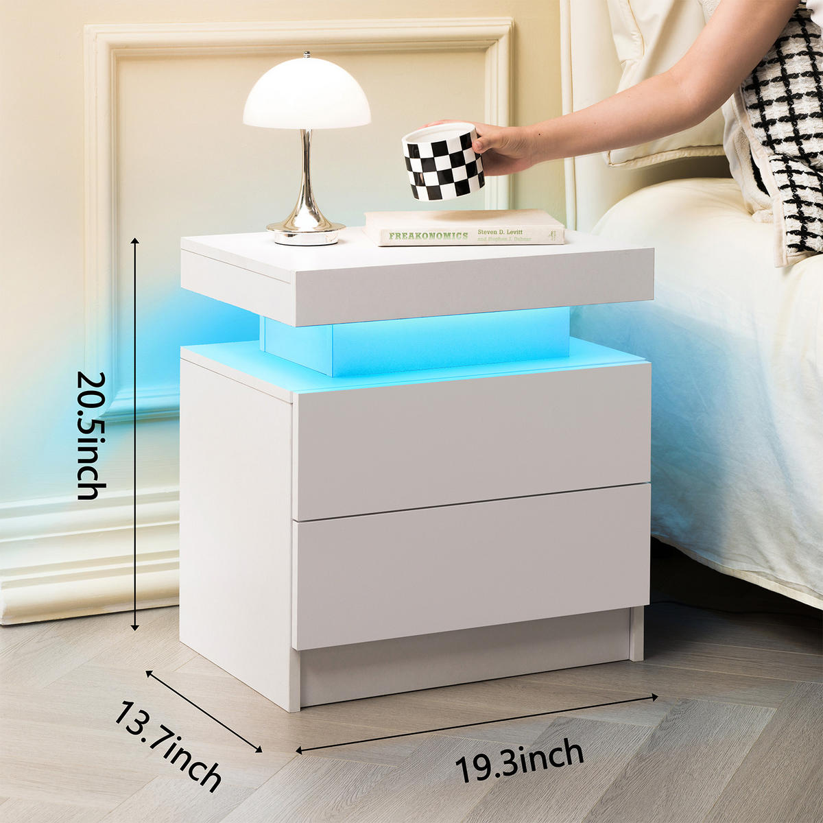 NACHTTISCH LED Nachtschrank Modern mit 2 Schubladen – Beleuchtet, Side Table für Schlafzimmer, Weiß - Weiß, Holz (53/36/50cm) - Ej. Life