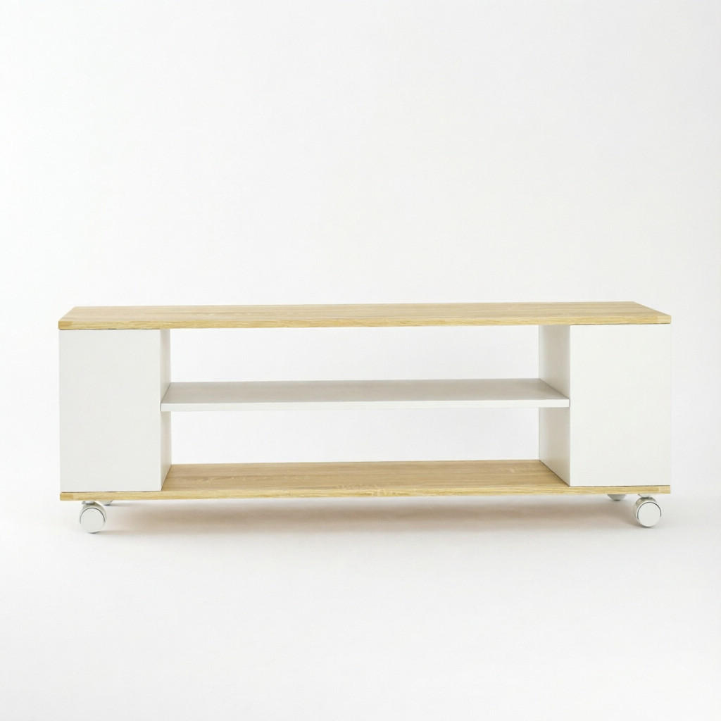 TV-SCHRANK 120/40/38,5 cm Weiß/Natur mit Rollen, Hängend/Stehend - Weiß, Holzwerkstoff (120/38.5/40cm) - Oxeza