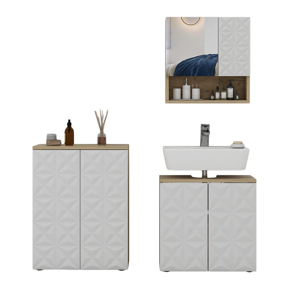 BADMÖBEL-SET Edge Weiß 3 Teile - Eichefarben/Weiß, Holzwerkstoff (60/79/30cm) - Vicco