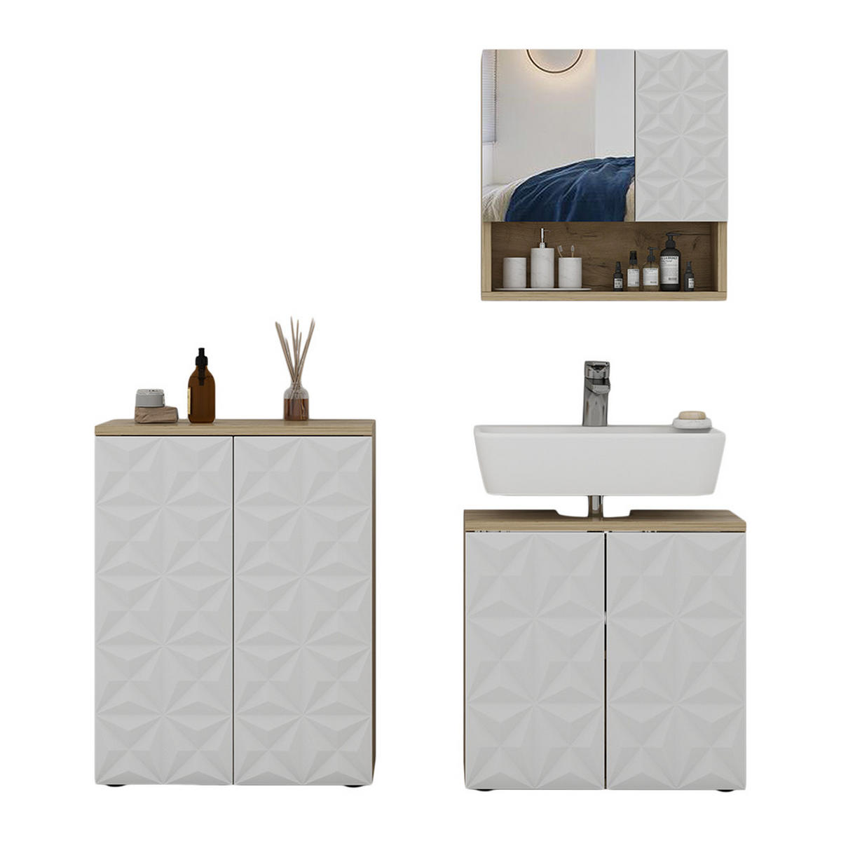 BADMÖBEL-SET Edge Weiß 3 Teile - Eichefarben/Weiß, Holzwerkstoff (60/79/30cm) - Vicco