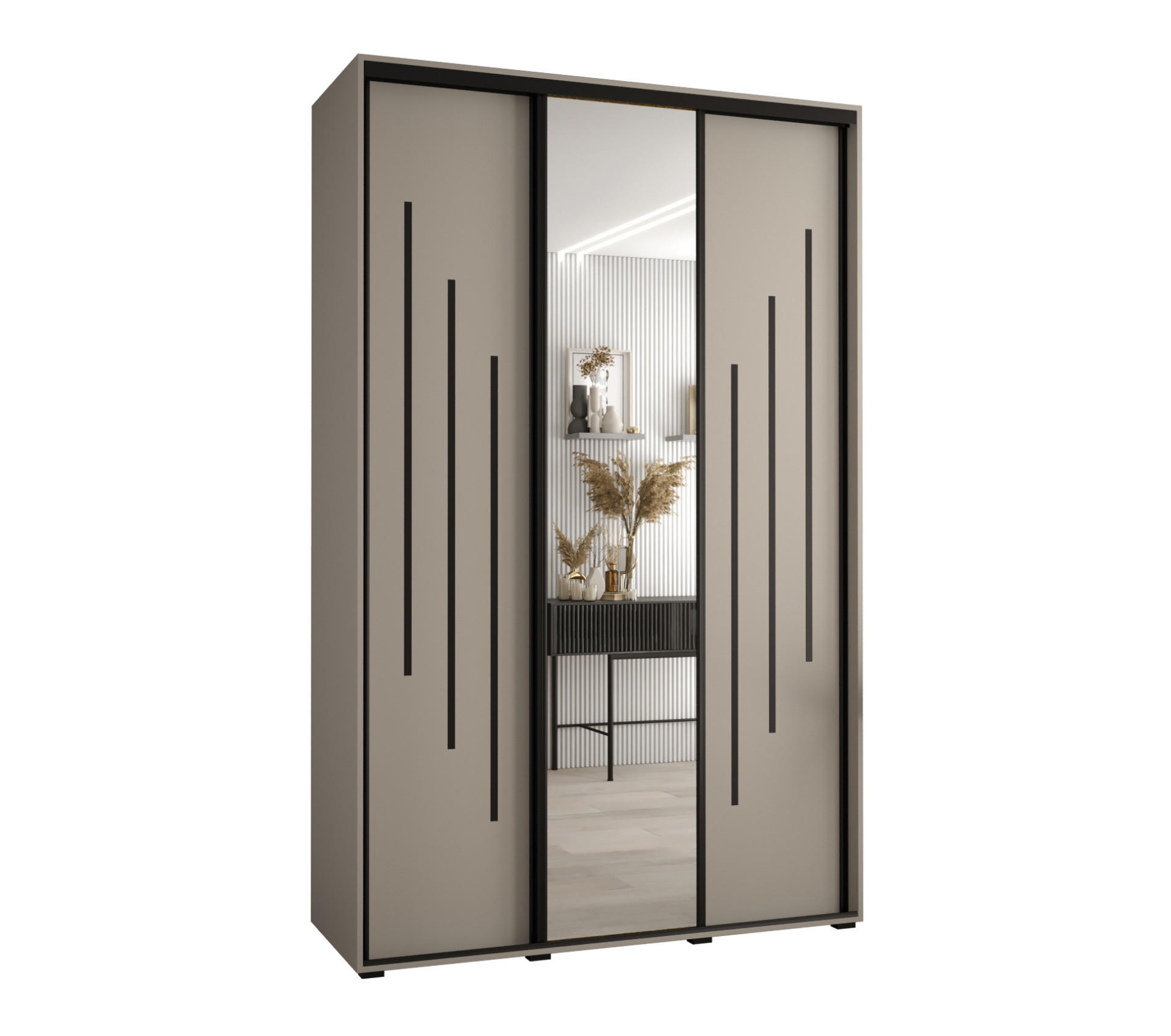 SCHWEBETÜRENSCHRANK 235,2/150/60 2-türig - Kaschmir/Schwarz, Holz/Metall (150/235.2/60cm) - MÖBEL KRYSPOL