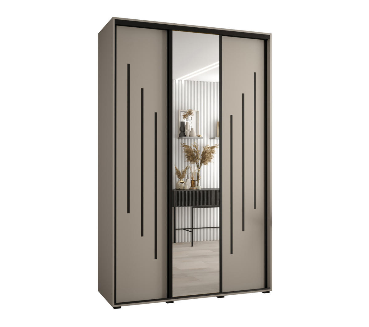 SCHWEBETÜRENSCHRANK 235,2/150/60 2-türig - Kaschmir/Schwarz, Holz/Metall (150/235.2/60cm) - MÖBEL KRYSPOL