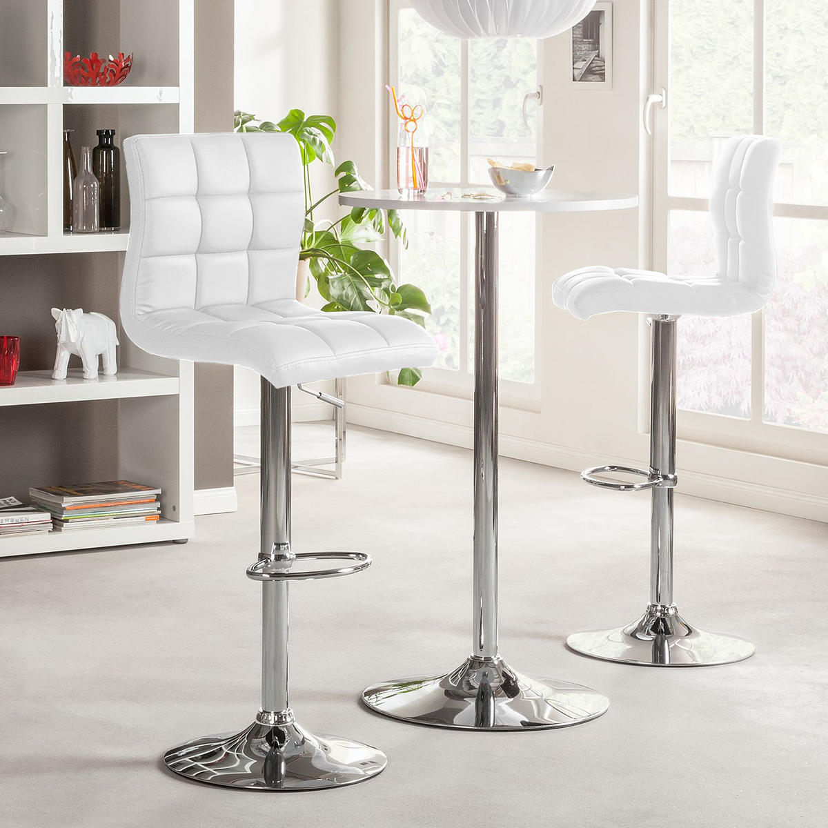 BARHOCKER - Metall / Kunstleder - Chromfarben/Weiß, Kunststoff/Metall (46/97/50cm) - home24