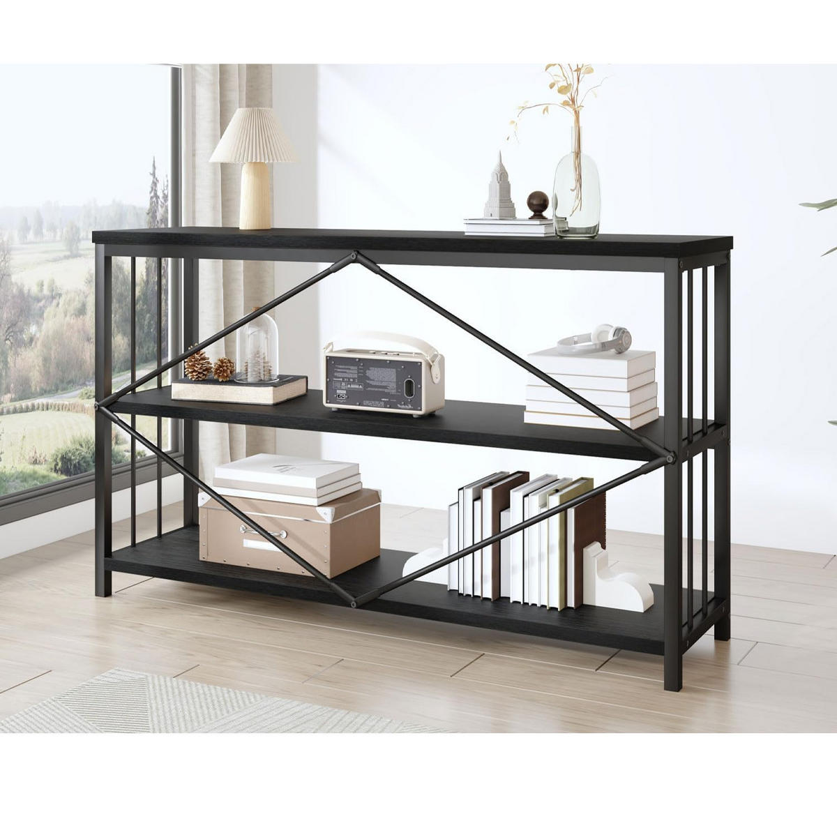 KONSOLENTISCH Metall Holz Industrial Design 160 x 34 x 74 cm - Schwarz, Holzwerkstoff/Metall (160/74/34cm) - Quality Elegance