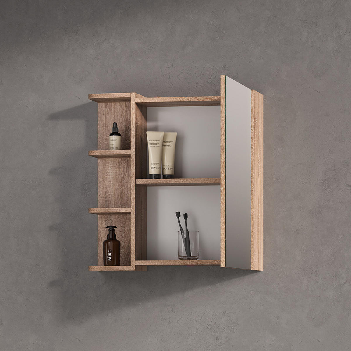 SPIEGELSCHRANK Fucino Sonoma 62 x 64 cm - Sonoma Eiche, Holzwerkstoff (62/64/20.8cm) - Livinity®