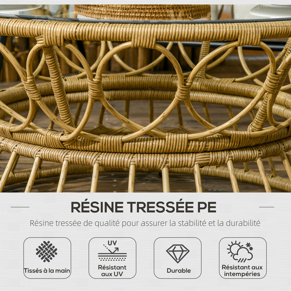 GARTENLOUNGE-SET Beige Kunststoffgeflecht 4-teilig mit Kissen und Tisch - Sandfarben, Holzwerkstoff - PANGIVO