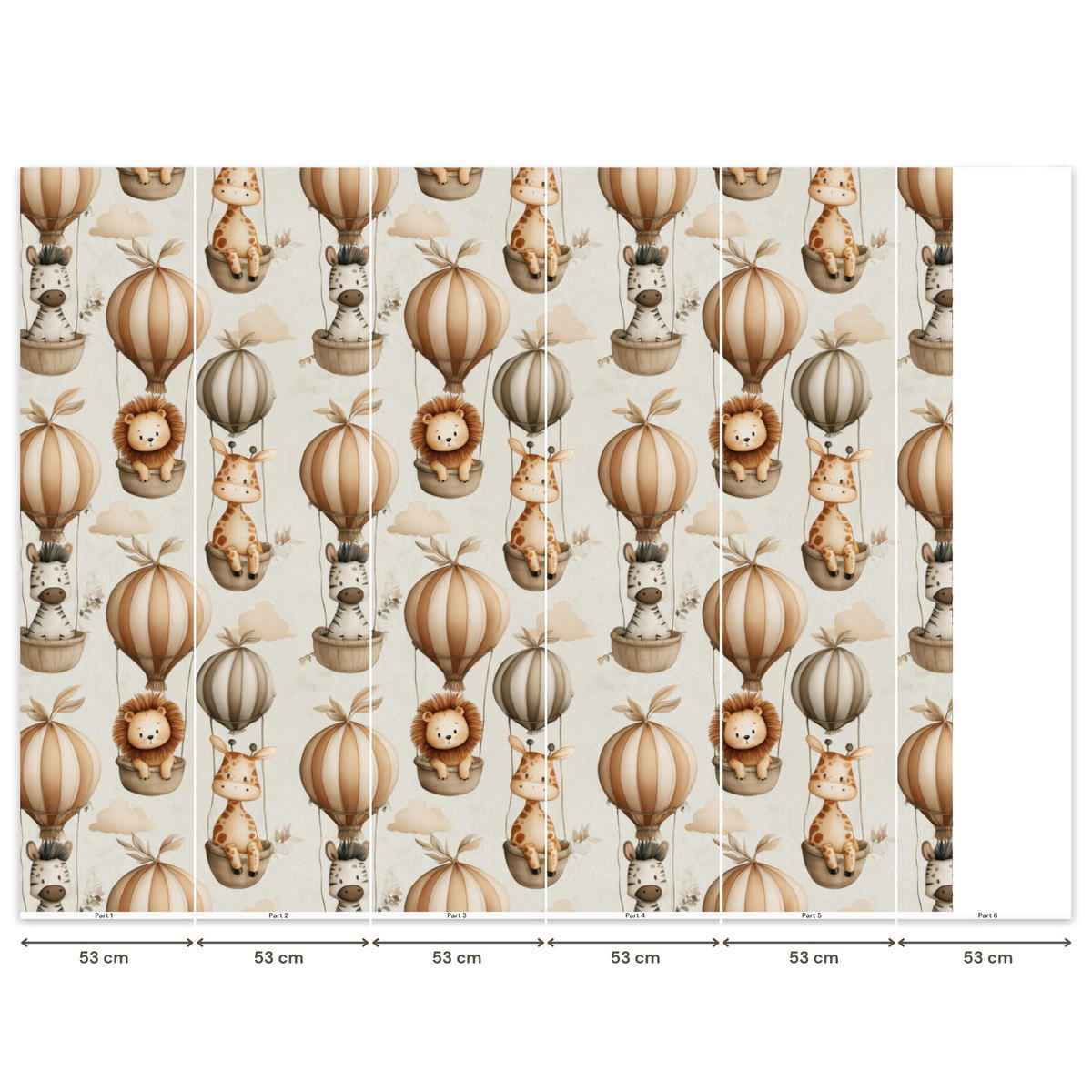 KINDERTAPETE - Safari - Heißluftballons - Taupe - 280x240 cm - Beige, Papier (280/240cm) - OnlyWow