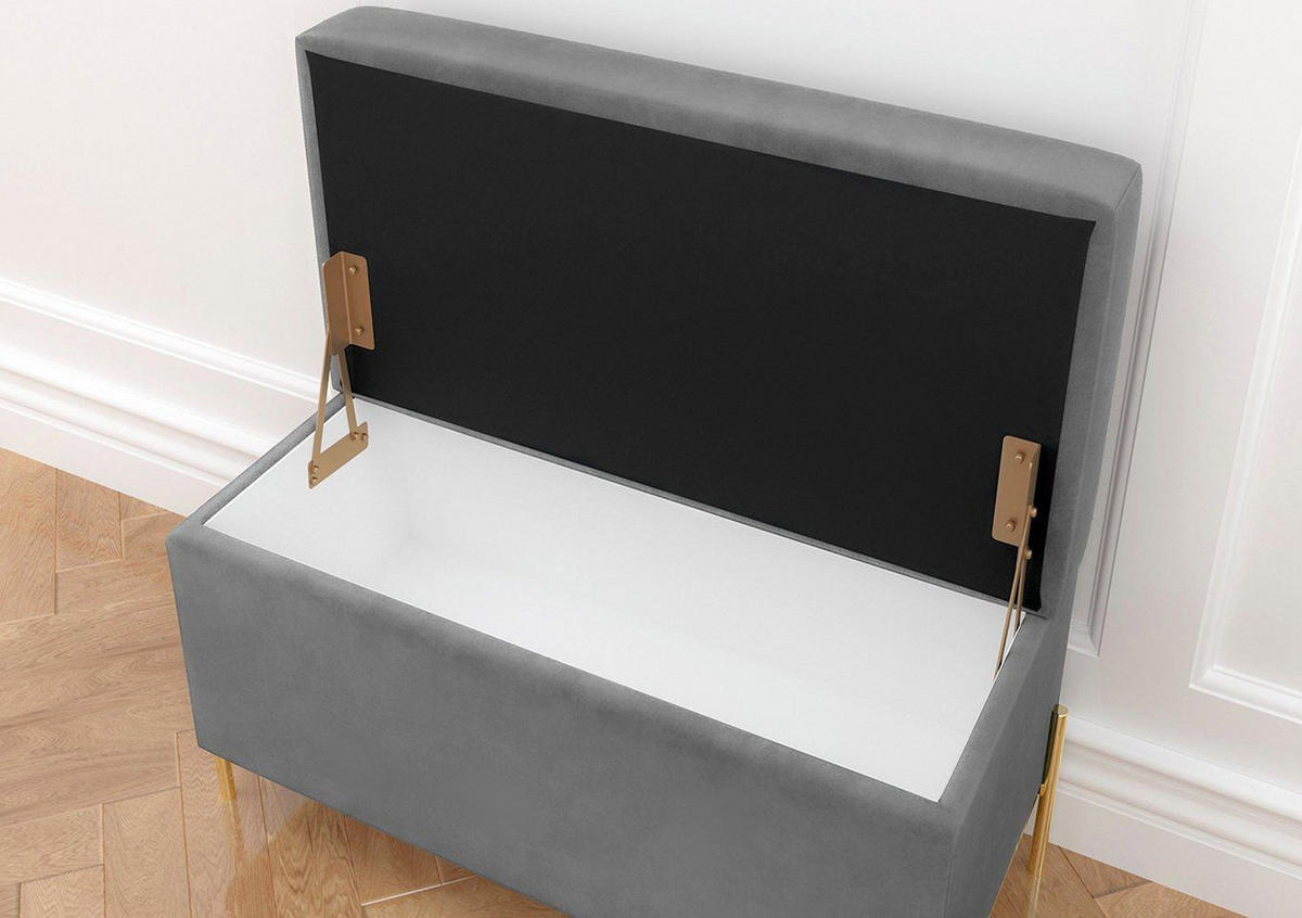 HOCKERBANK Borgo Mit Stauraum, Samt Hell Grau, Metal Gold - Goldfarben/Hellgrau, Holzwerkstoff/Metall (80/46/37cm) - Dancan