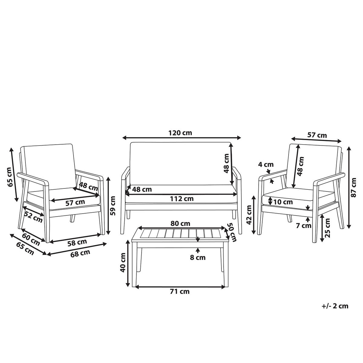 LOUNGE SET 4-Sitzer Hellbraun Auflagen grau Pallano - Hellbraun/Grau, Holz - Beliani