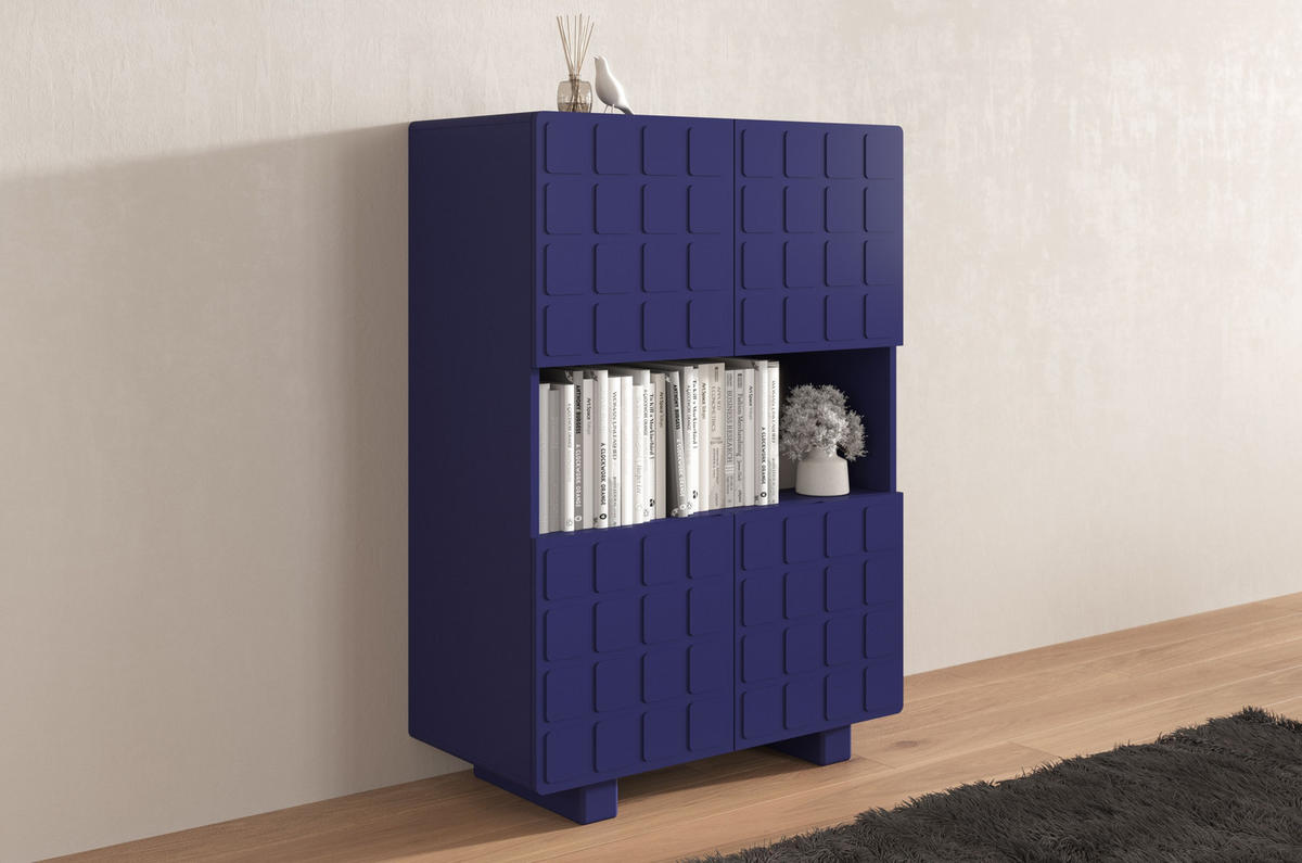 HIGHBOARD Cubo Long, Geometrische 3D Fronten, 85 x 120 cm, Marineblau - Dunkelblau, Holz/Holzwerkstoff (84.3/120/41.8cm) - Skandica