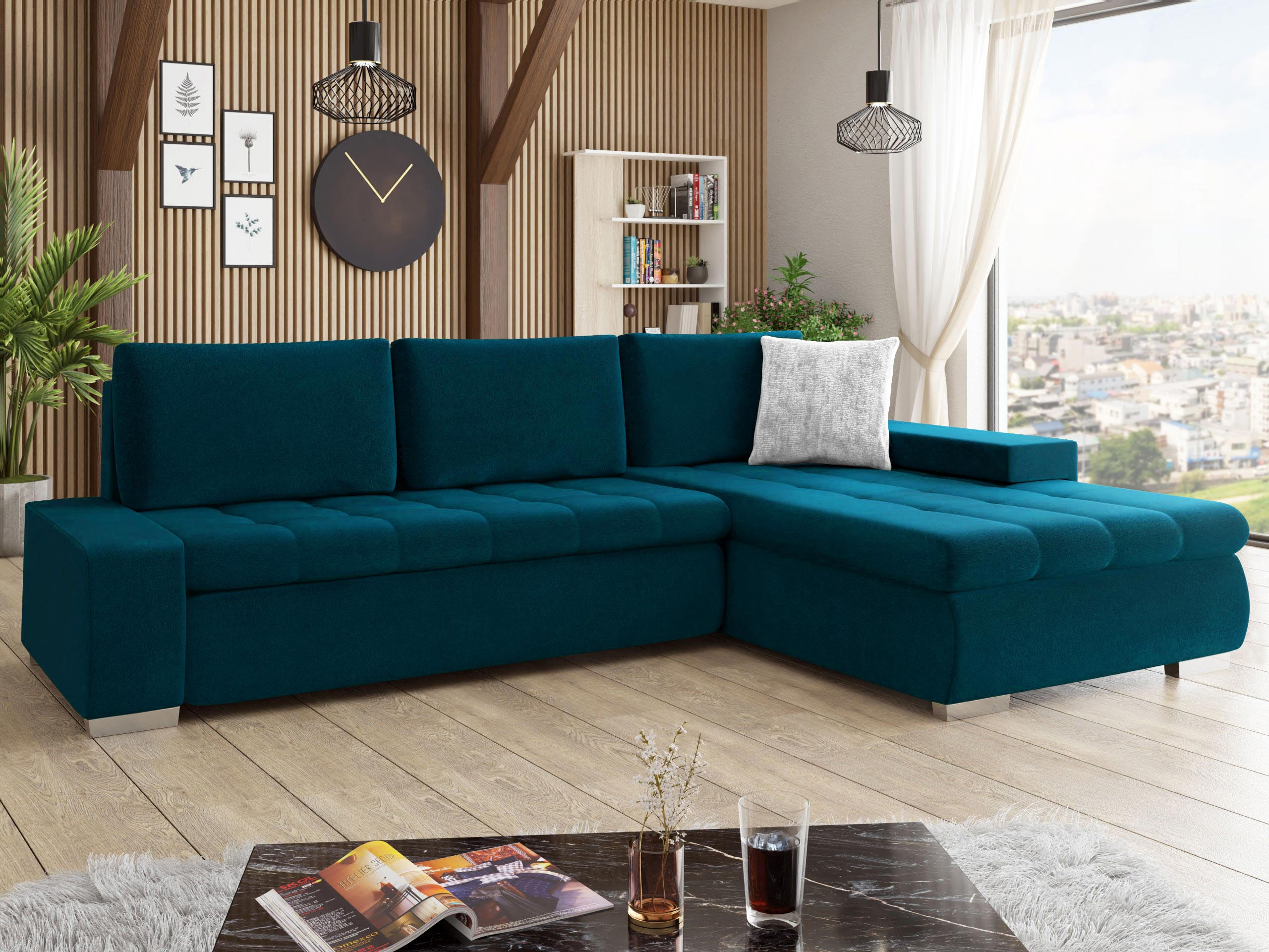Thumbnail - Mirjan24 Ecksofa, Türkis, Textil, 5-Sitzer, L-Form,Rechteckig, 302x213 cm, Wohnzimmer, Sofas & Couches, Wohnlandschaften...