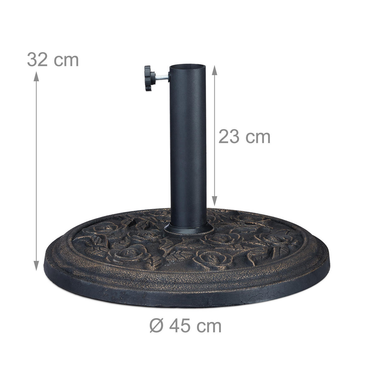 STOJALO za senčnik - črna, kovina/umetna masa (45/45cm) - Relaxdays