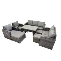 GARTENMÖBEL SET Polyrattan Dunkelgrau 10-Sitzer - Dunkelgrau/Grau, Glas/Kunststoff - Fimous