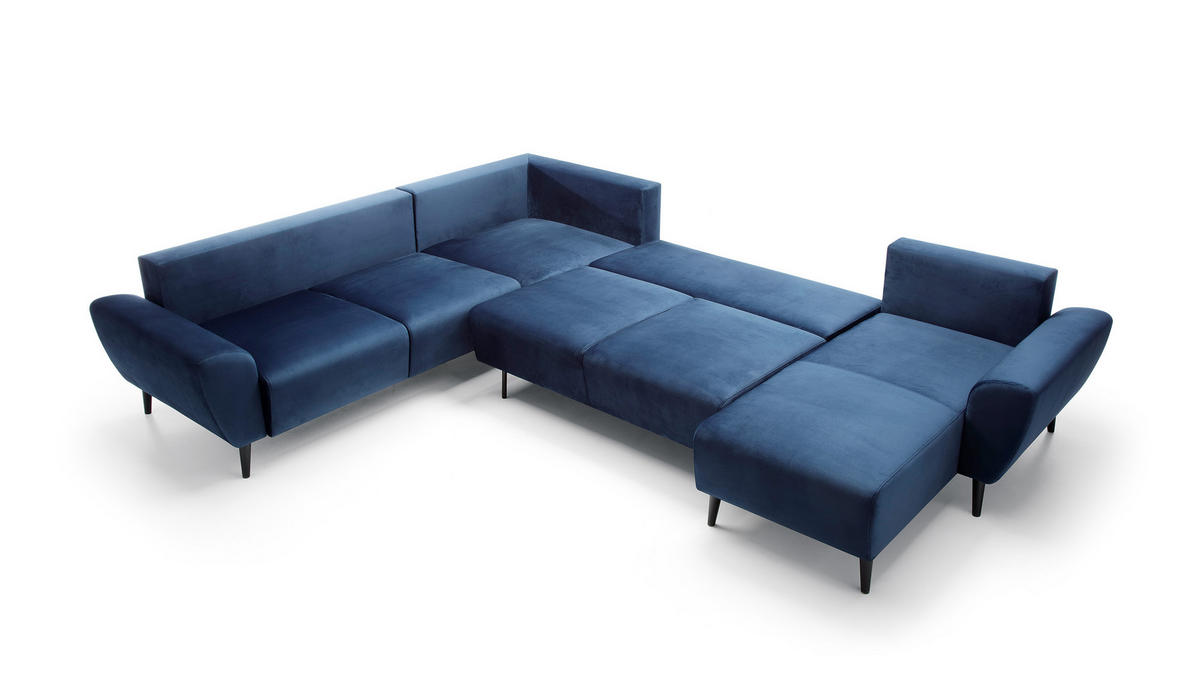 ECKSOFA BOSCO U-Form, Monolith-Stoff, freistehend, mit verstellbaren Kopfstützen, Sofa für Familien, Größe: 340x270x98cm, Farbe: Blau - Blau, Holz/Textil (340/270cm) - DomoHome
